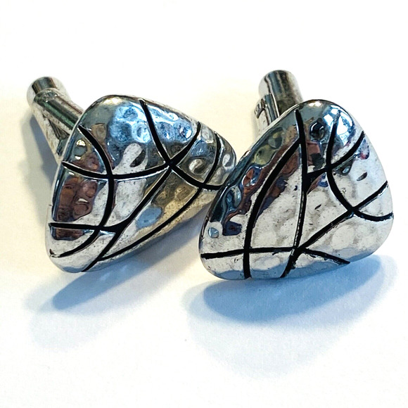 Vintage Mid Century Cufflinks Hickok USA Silvertone Black Brutalist Geometric - Picture 1 of 6